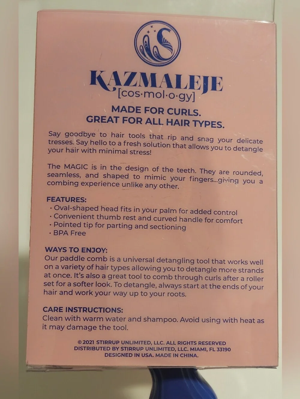 Kazmaleje KurlsPlus Paddle Comb - Blue